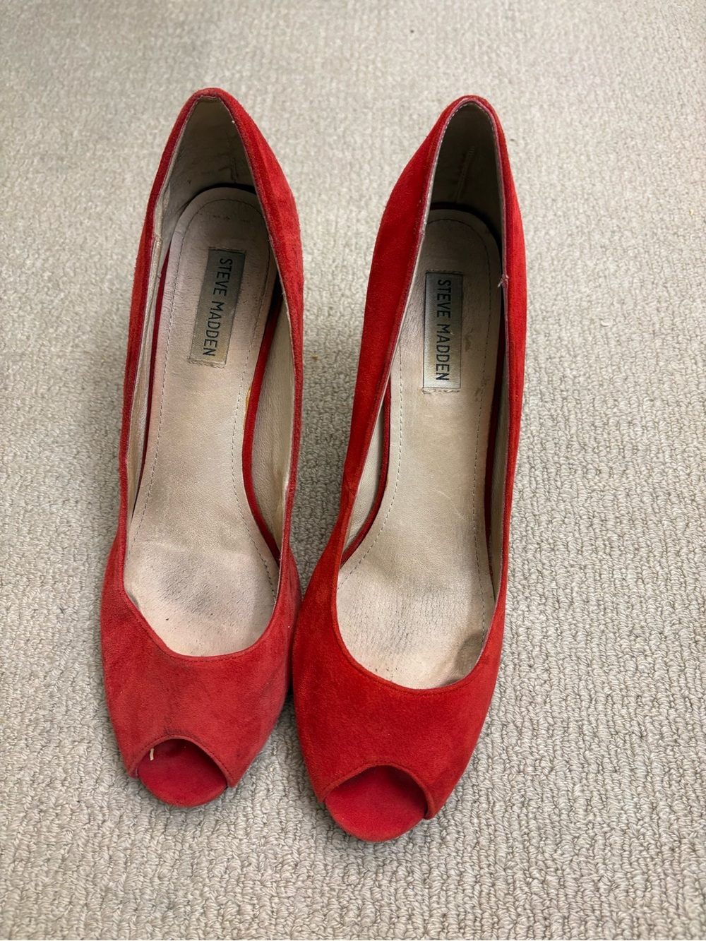 Steve Madden Red Suede Peep Toe Pumps